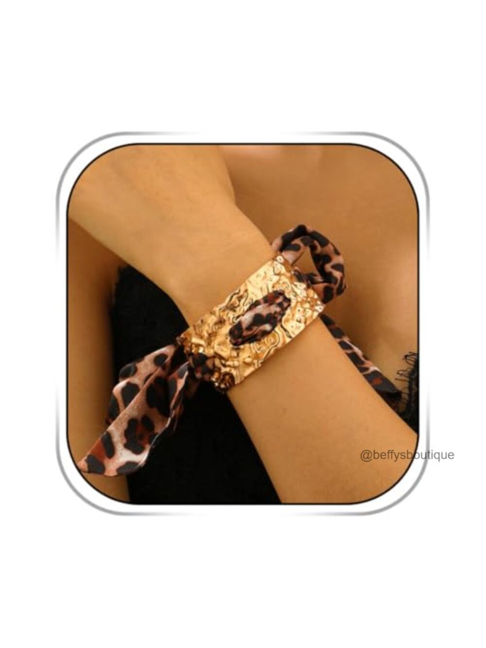 Leopard Print Cuff Bracelet Chunky Hammered Scarf Bangle Women Party Jewelry